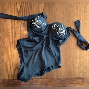 Black gemmed bodysuit by Faber